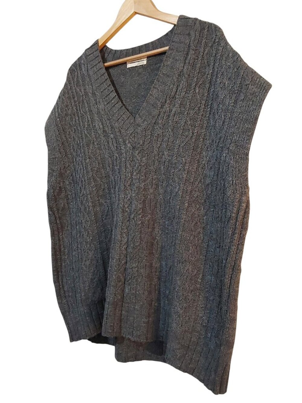 Anthropologie Oversized Cable Knit Gray Sweater Vest Boho/Preppy/Neutral- Lg - Picture 4 of 8